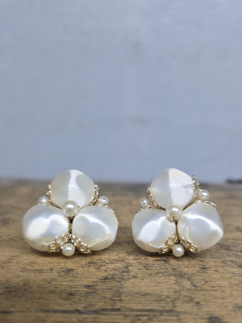 Vintage Signed Japan Clip On Pearl Earrings